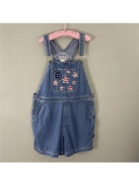 VTG 90's Bill Blass Jeans Denim Overalls Shorts 1X Womens Flag Stars Patriotic